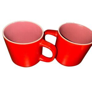 Red  Stacking Coffee Mugs 3.25" Ceramic Set Of 2